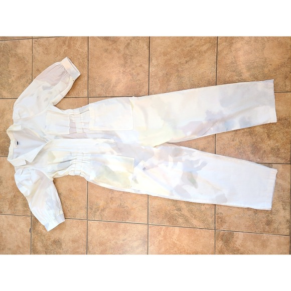 UNIVERSAL THREADS CREAM Lite CAMO COVERALLS Balloon Sleeve Artsy Street Sz 6 - Picture 9 of 11